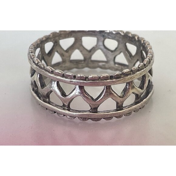 Vintage Sterling Silver Openwork Wide Band Ring Size 9 3/4 - Picture 9 of 9